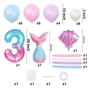 Detailed components of 40-inch mermaid number 3 balloon column set for party