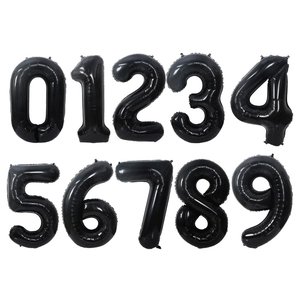 Set of large black foil number balloons from zero to nine with metallic finish for parties