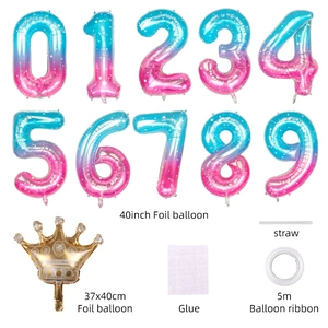 Ballons chiffres étoilés de 40 pouces avec couronne et ruban pour décoration de fête