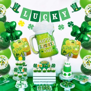 St. Patrick's Day Set mit Kleeblatt-Ballons, Bierkrug-Folie und Glücks-Banner