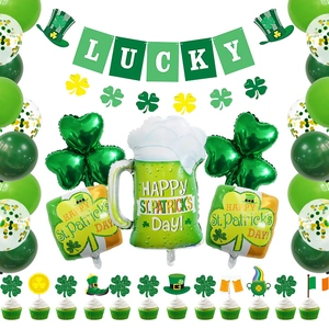 St. Patrick's Day Deko Set mit Lucky Banner grünen Ballons und Kleeblatt-Motiven
