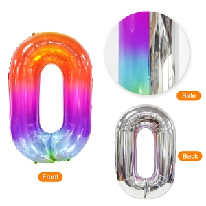 40-inch rainbow gradient number 0 foil balloon with silver back for birthday party decor