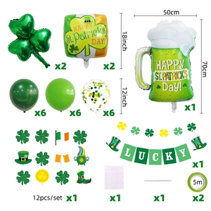 Detailansicht St. Patrick's Day Deko-Set mit Kleeblatt-Ballons und Lucky-Banner