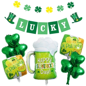 Glückliches St. Patrick's Day Ballon Set mit Kleeblatt und grünem LUCKY Banner