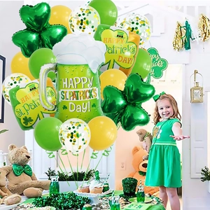 St. Patrick's Day Ballon-Set mit Bierkrug, Kleeblatt-Folienballons und Partydekoration