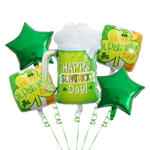 5-teiliges St. Patrick's Day Folienballon-Set mit Bierkrug und Kleeblatt-Mustern