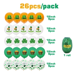 26pcs St. Patrick's Day balloon set with shamrocks and leprechauns for party decor
