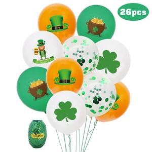 Detailed set of 26 St. Patrick's Day latex balloons with clover and leprechaun prints