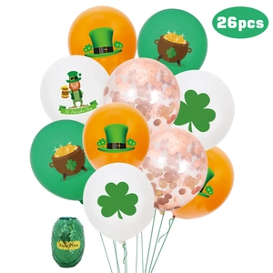 26pcs St. Patrick's Day balloon set with shamrock and leprechaun prints in green and orange