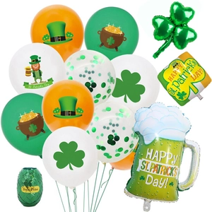 St Patricks Day Party Balloons Ribbon Irish Festival Shamrock Leprechaun Latex Aluminum Foil Balloons For Celebration Decoration