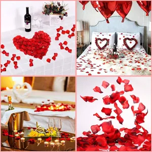 Realistic red artificial rose petals for romantic wedding and party table decorations