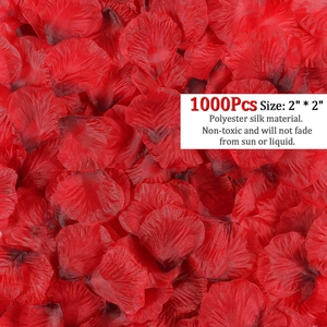 Macro detail of 1000 red polyester silk rose petals with realistic texture for weddings