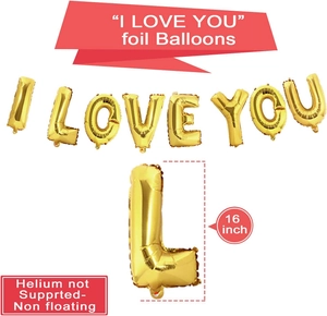 16 inch I LOVE YOU gold foil alphabet balloons set for romantic wedding party decor