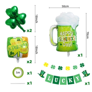 St. Patrick's Day Party-Set mit Kleeblatt-Ballons und Lucky-Banner auf weißem Grund