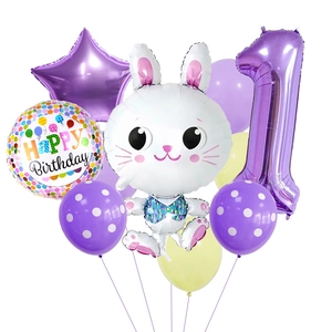 Arrangement de Ballons d'Anniversaire Lapin Violet Avec Chiffre en Film d'Aluminium Étoile Latex pour Décoration Fête Enfants