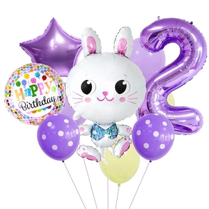 Set de ballons lapin avec chiffre 2 violet de 32 pouces et ballons Happy Birthday enfant