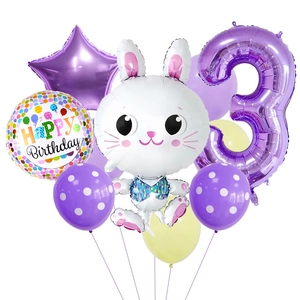 Kit ballons 3ème anniversaire violet avec lapin, étoile et décorations de fête