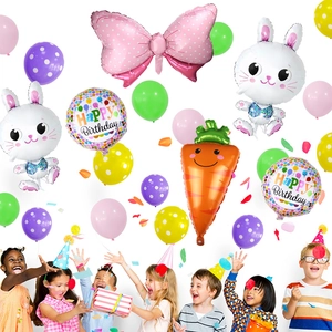 Cartoon rabbit and carrot balloon set for kids birthday party and baby shower decoration