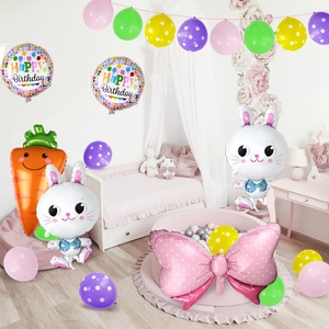 Cartoon rabbit and carrot balloon set for kids birthday party and baby shower decoration