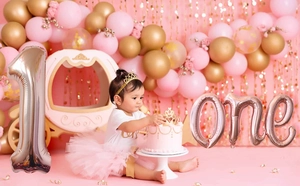 Rose gold one balloon set with number 1 for first birthday party decoration scenes