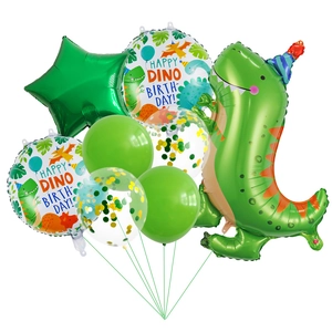 Set di 8 palloncini dinosauro verde con palloncini in alluminio per decorazioni compleanno