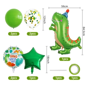 Set di palloncini di dinosauri per compleanno con palloncini a stella e motivi verdi