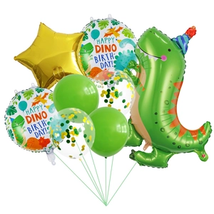 Set di palloncini dinosauro verde con stelle dorate per decorazioni di compleanni bambini