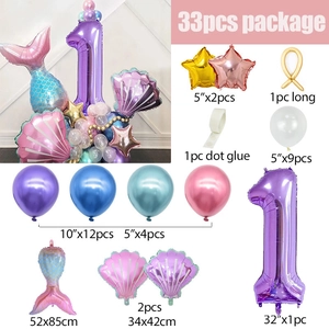 Mermaid 1st birthday balloon arch set with purple shells and foil number one