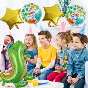 Set di palloncini di compleanno dinosauro con dinosauro verde e stelle dorate