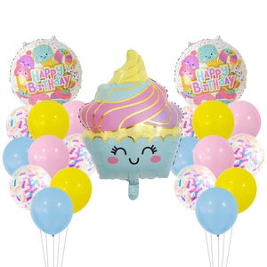 Cartoon Ice Cream Theme Aluminum Foil Balloon With Latex Confetti Balloons For Kids Birthday Party Baby Shower Decoration