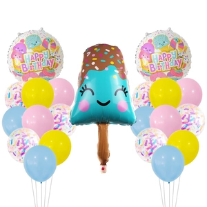Ice cream themed foil balloon set with colorful latex balloons for birthday party decor