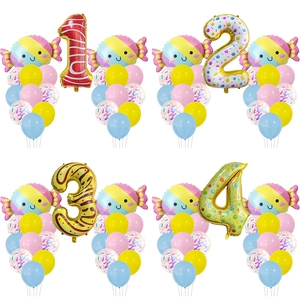 Macaron Süßigkeiten Donut Folien Zahlenballons Und Latexballons Set Für Kinder Geburtstag Party Dekoration Aluminiumfolie Ballon