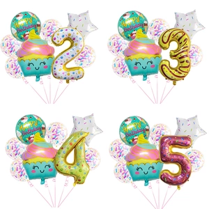 Ice Cream Birthday Balloon Decoration Large Number Aluminum Foil Latex Balloons Kids Macaron Dessert Theme Ornament