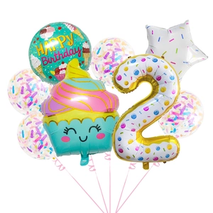 Ice cream theme 2nd birthday balloon set with pink number 2 and cupcake foil balloons