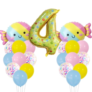 Detail von Zahlenballon 4 und Donut-Partyballons für Kindergeburtstags-Dekoration im Set