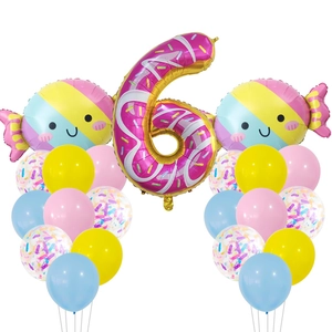Donut-Thema Nummer 6 Ballon-Set mit Süßigkeitenfolie und Makronen-Latexballons Deko