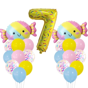 7. Geburtstag Ballon-Set mit goldener Zahl 7, Süßigkeiten-Folienballons und bunten Latexballons