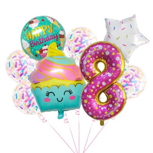 Ice cream birthday balloon set with number 8 and colorful confetti latex balloons