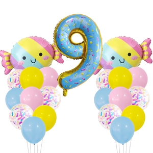 Blauer Zahlenballon 9 Set mit bunten Süßigkeitenballons und Konfetti-Latexballons