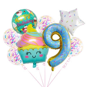 Ice cream birthday balloon set with giant number nine and colorful confetti latex balloons