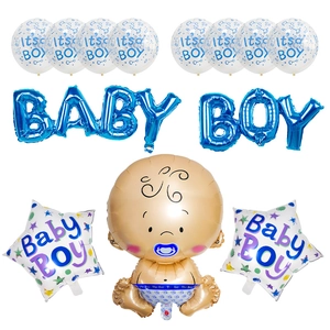 Blue Baby Boy shower balloon set with cute baby shape and foil stars decoration