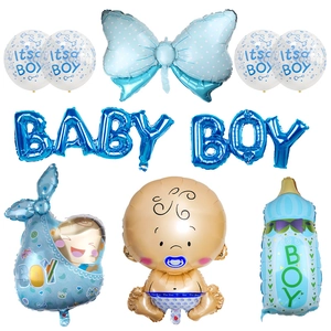 Blue Baby Boy shower balloon set with foil pacifier and bottle for birthday party decoration