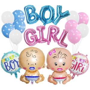 Décoration de baby shower avec ballons en aluminium BOY bleu et GIRL rose et latex