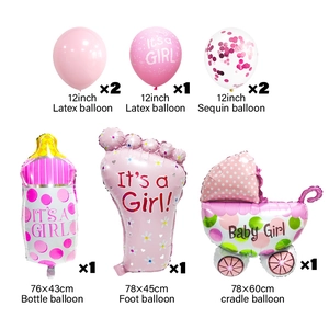 Set di palloncini Baby Girl rosa con ciuccio, impronta e passeggino in alluminio