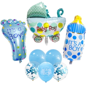 Kit palloncini Baby Shower per bimbo con forme di biberon e impronta blu