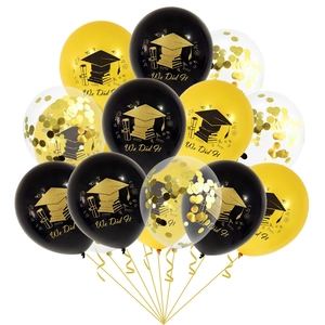 Set de ballons graduation avec confettis dorés et latex noir imprimé Congrats We Did It