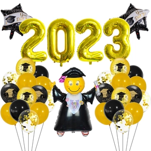 2023 graduation balloon set with gold 2023 foil numbers and black gold latex balloons