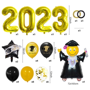 Black and gold graduation balloon set with 2023 foil numbers and scholar doll decor