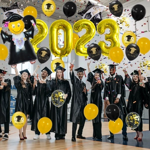 2023 graduation balloon set with gold numbers and black latex balloons for party decor