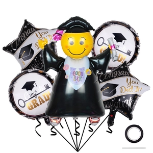 5-piece graduation foil balloon set with doctor figure and Congrats Grad star patterns